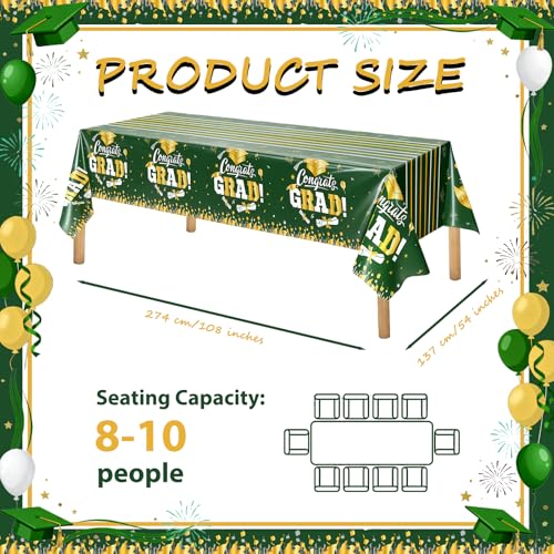 Image of OQOQ Graduation Decorations 2026 Tablecloth (Green,3 Packs), 54x108 Inches 2026 Graduation Congats Party Decorations Plastic Green Table Cloth Disposable Table Cover