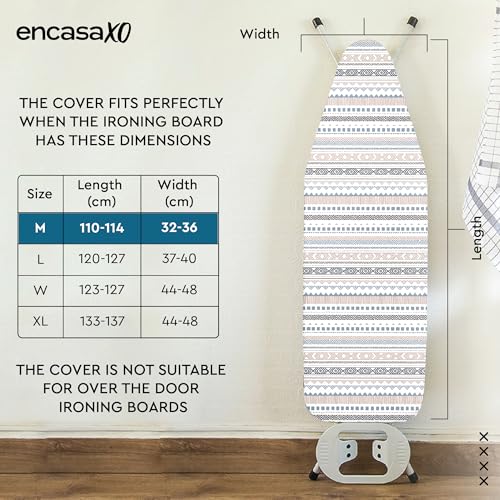 Image of Encasa XO Ironing Board Cover with 3mm Thick Felt Pad for Steam Press (Fits Standard Medium Boards of 112x34 cm) Heat Reflective, Scorch & Stain Resistant, Printed - Aztec