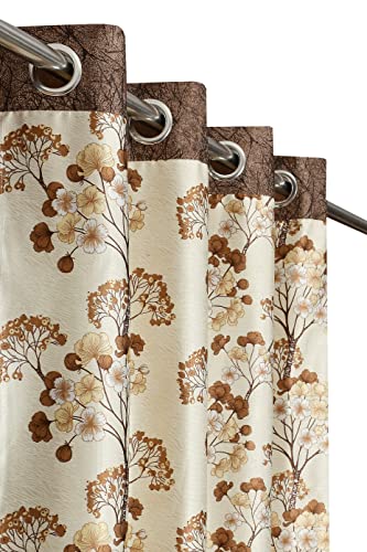 Image of Floral Print Semi-Sheer Curtains for Window 6 Feet, Pack of 1, Coffee