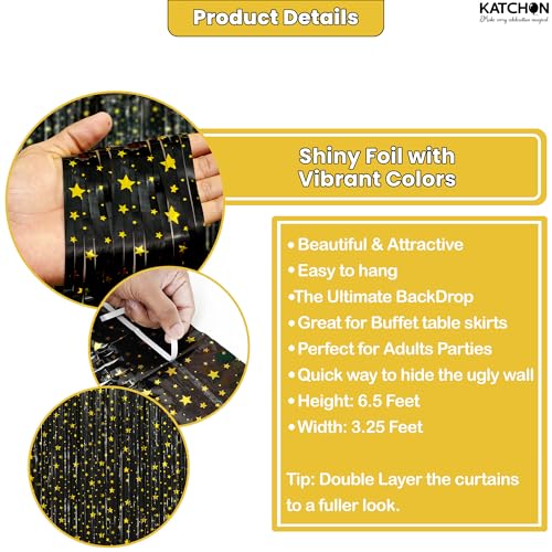 Image of KatchOn, XtraLarge Black Streamers, Pack of 2 | Star Fringe Backdrop for Black Birthday Decorations | Star Tinsel Backdrop for Prom Send Off Decoration Grauation Backdrop Graduation Decorations 2026