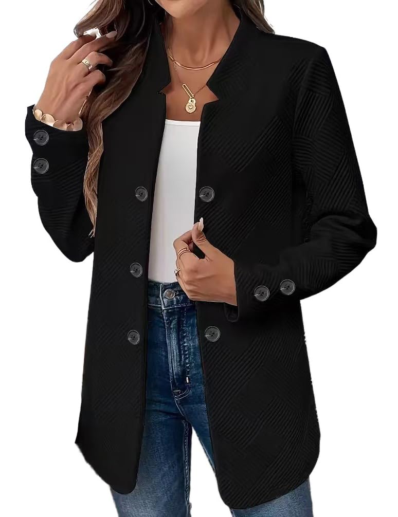 Mywinway Blazers for Women Fall Winter Open Front Long Sleeve Trendy Jacket Long Business Casual Blazer with Pockets