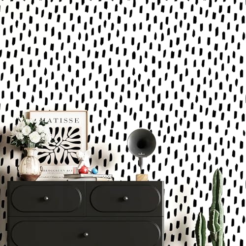 HAOKHOME Black Peel and Stick Wallpaper Modern Dots Wall Paper Removable for Bathroom Black/White Contact Paper 17.3in x 9.8ft