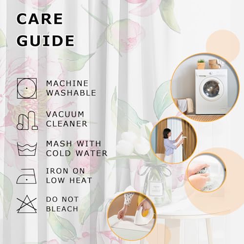 Floral Curtains for Bedroom Eyelet - Floral Curtains - Pink Peony Flower Spring Blackout Curtains 66 x 90 Inch (Width x Drop) 2 Panels, Botanical Eyelet Curtains & Drapes - Image 6