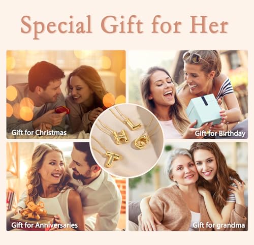 Bubble Letter Necklace for Women, 14k Gold Plated Initial Letter Pendant Necklace Personalized Jewelry A - Z 26 letters4