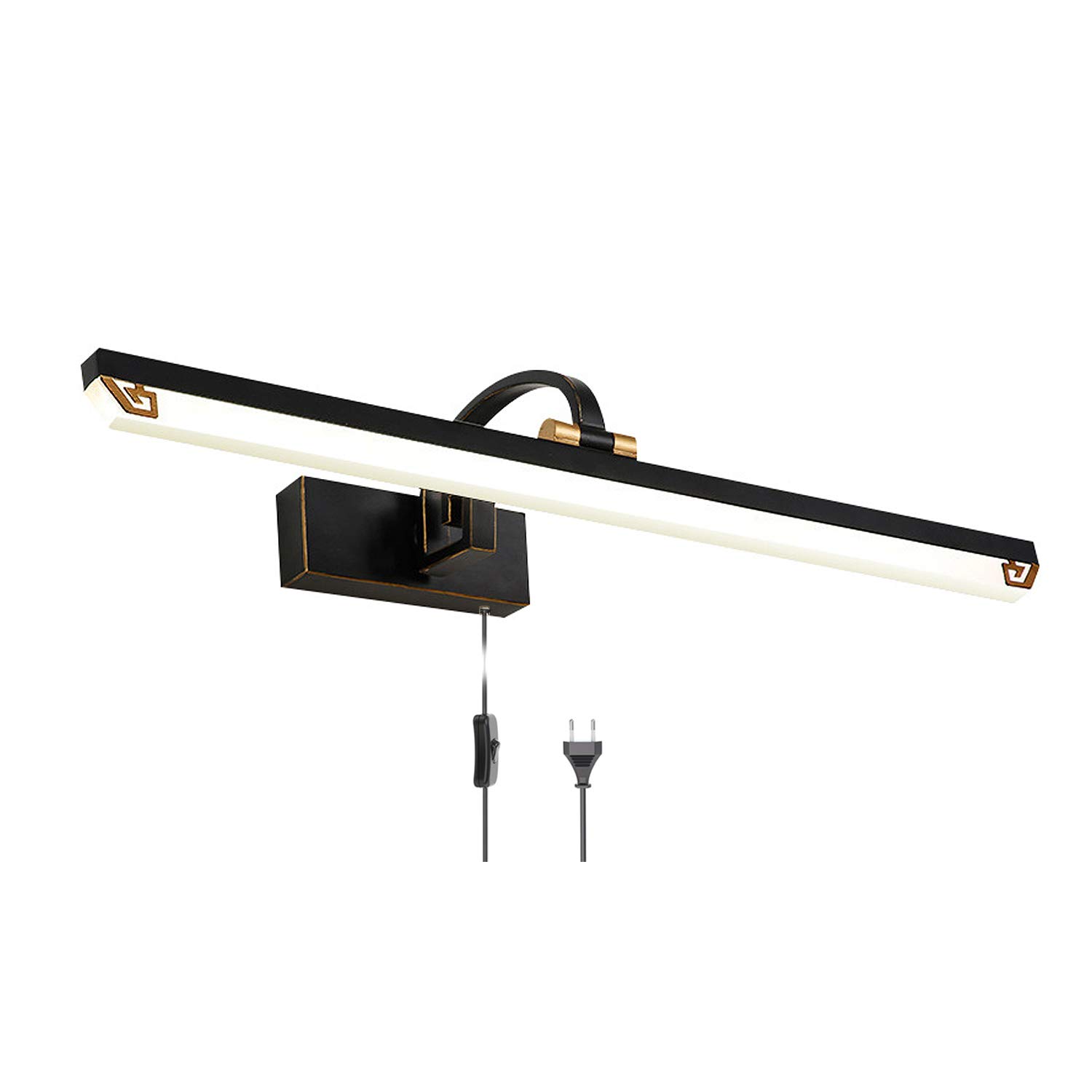 ACMHNC LED Badezimmer Spiegelleuchte Mit Stecker Und Kabel, IP44 Vintage Badleuchte Mit Schalter, Schwarz Antik Spiegellampe Bad Wandleuchte 4000K Schminklicht Für Spiegel Schminktisch,71cm/14w