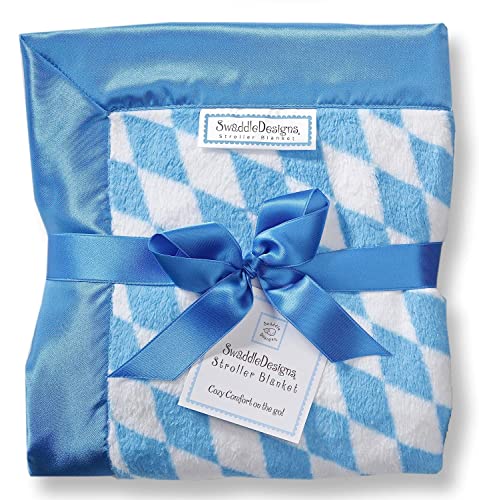 Image of SwaddleDesigns Stroller Blanket, Cozy Plush Baby /Toddler Blanket, 30x40 inches, Forever Diamonds with Blue Satin Trim, Royal Blue