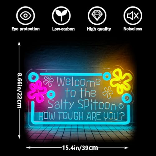 Image of Welcome to The Salty Spittoon Neon Sign for Wall Decor Ocean Neon Sign Dimmable USB Ocean Night Light for Game Room Bedroom Birthday Wedding Party Gifts
