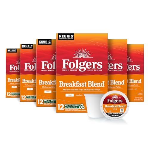Folgers Breakfast Blend Mild Roast Coffee, 72 Keurig K-Cup Pods