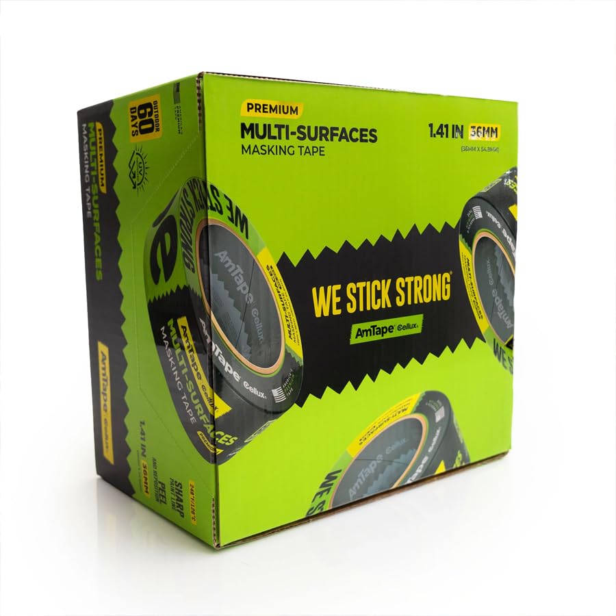 AmTape Premium Multi-Surfaces Masking Tape, Solvent-Resistant, 60-Day Outdoor Clean Removal, Super Washi Painter’s Tape for Wood, Metal, Glass, Walls, Trim, Baseboards, Green (1" - 3 Rolls)