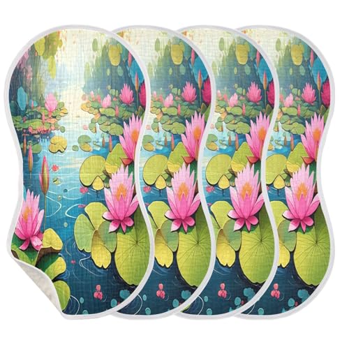 J JOYSAY Pond Lilies Blue Baby Burp Cloths for Boys Girls Large 22''x11'' Cotton 4 Layer Baby Spit Up Cloth for Infant Unisex one sizex4