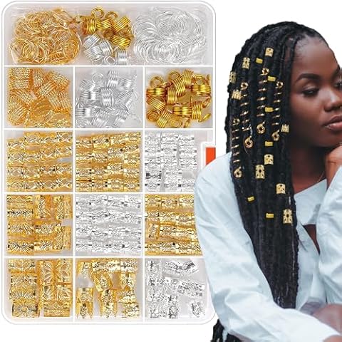 262 Pcs Silver Gold Hair Jewelry for Braids, Loc Jewelry for Hair Dreadlock, Metal Hair Charms Braids Rings Cuffs Clips for Dreadlock Accessories Hair Braids Jewelry Decorations (262PCS) Cover