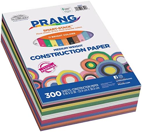 Prang (Formerly SunWorks) Smart-Stack Construction Paper, 11 Assorted Colors, 9" x 12", 300 Sheets
