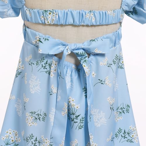 Girl Floral Summer Sundress Tween Self Tie Back Pageant Beach Outfits Teen Matching Sister Junior Graduation Dress4