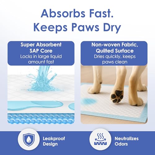 American Kennel Club Scented Puppy Training Pads with Ultra Absorbent Quick Dry Gel – 22 x 22 Pee Pads for Dogs - Fresh Scented - Pack of 100