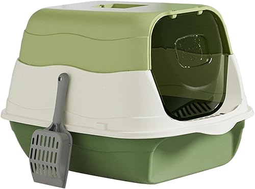 Gato con capucha con tapa, inodoro cerrado para gatos, caja de arena desmontable, bandeja de arena reutilizable para mascotas con puerta delantera,