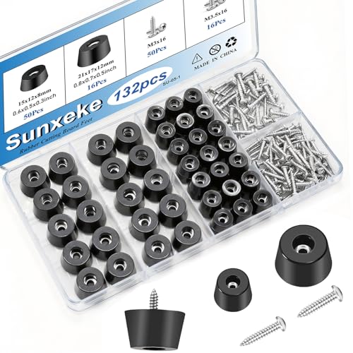 Image of 132Pcs Rubber Feet for Cutting Board with Stainless Washer Screws Assortment Kit,2 Sizes (0.6inch, 0.8inch),Non Slip Rubber Bumper Feet for Furniture, Cabinets, Electronics