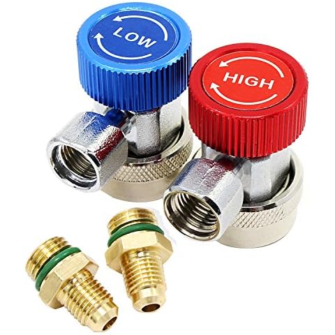 OCR R134A Quick Coupler Connector Adapter, High & Low Adjustable with 1/4" Male Flare Cover