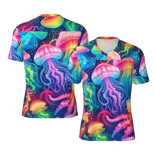 Stylish Athletic Sports Jersey Magical-Jellyfish-Rainbow Men's Rugby Jersey 3X-Large