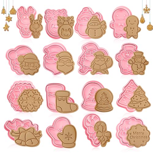 JIASHA Moldes Galletas Navidad, 16 piezas Cortadores de Galletas de Navidad 3D Cortador para Galletas Plástico Molde Galletas para Niños, para cookie fondant decoración de pasteles (Navidad 16)