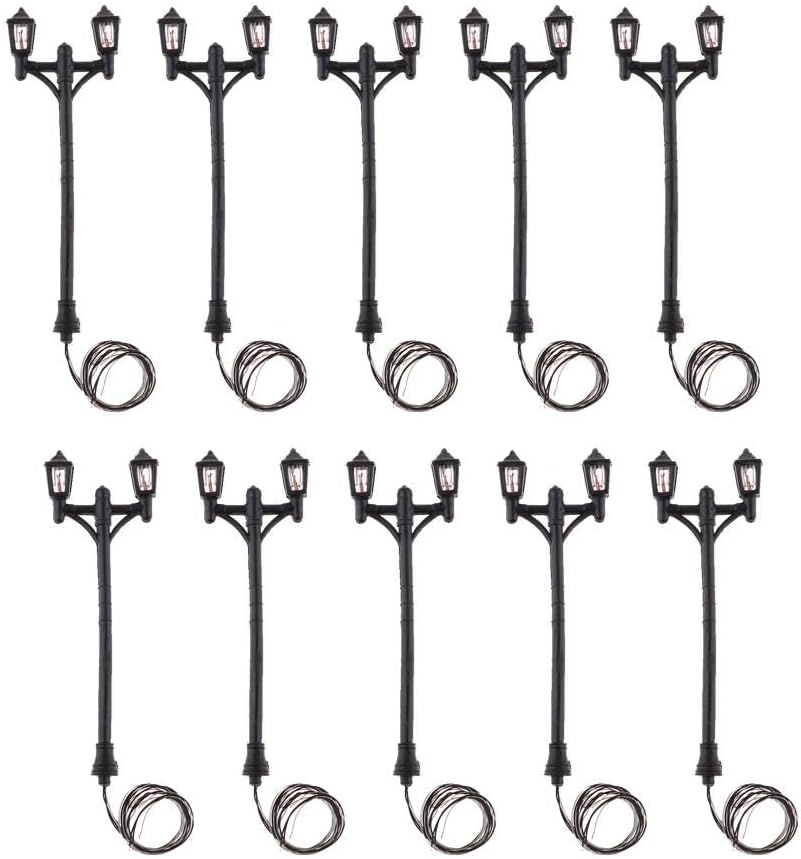 10Pcs 6.5cm LED Street s Mini Lampposts for Model Trains Railway Decor, for Model Parks and Commertial Districts, 3V Double Head Street ing Set