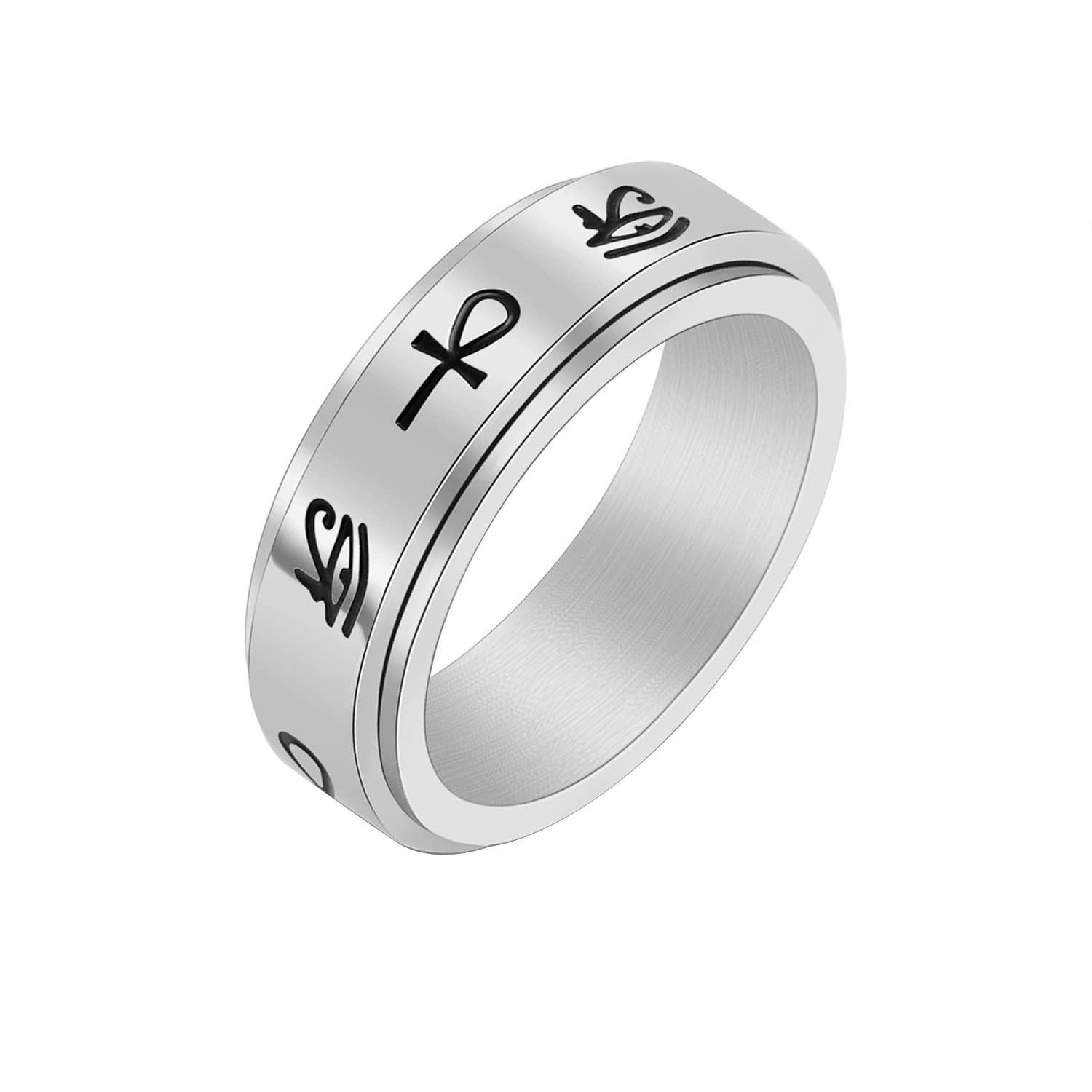 NanafastStainless Steel Spinner Ring for Anxiety Fidget Rings for Relieving Stress Anxiety Ring Eye of Horus Sun Moon Stars Promise Engagement Ring Size 6-12
