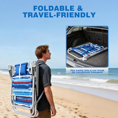 Image of SUNNYFEEL Extra Wide Low Beach Chair 2 Pack 5 Position Lay Flat 500 LBS Heavy Duty, XL Oversized Folding Camping Chairs with Cup Holder for Outdoor /Sand, Portable Backpack Beach Chair for Adults