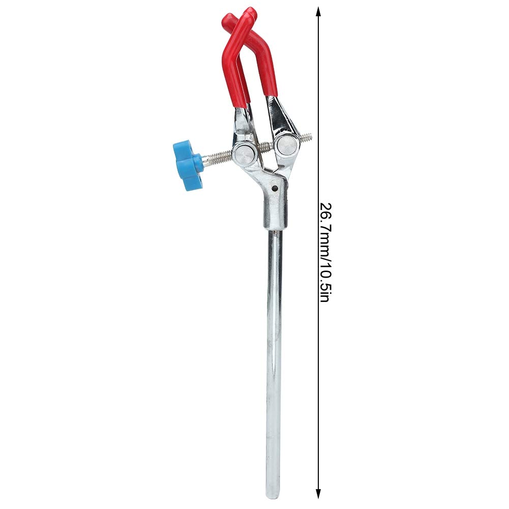 Pince de laboratoire à 3 doigts, pince à fiole avec mâchoire en caoutchouc et tige métallique double pour support de flacon en chimie scolaire