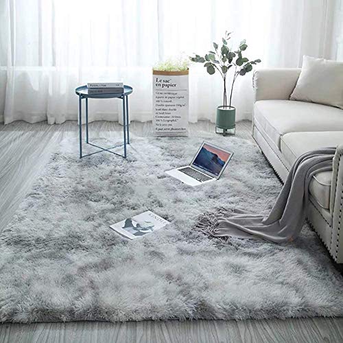 Alfombra de área moderna y peluda, ultrasuave, antideslizante, gruesa, rectangular, de piel de oveja sintética, para yoga, dormitorios de bebés (gris agua, 140 x 200 cm)