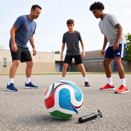 Image of Kizlo Official Size 5 Football with Pump & Pin | PVC Leather Training Soccer Ball for Ground, Turf & Street Play | High Grip & Air Retention for Kids, Youth & Adults | Multicolor