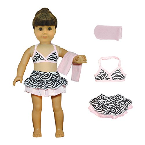 Pink Butterfly Closet Doll Clothes - 3 Pieces Bikini Swimsuit (Skit, Top and Beach Blanket) Set Fits American Girl Doll and 18 inch Dolls -