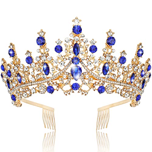 TOBATOBA Blue Crowns for Women Blue Tiara Crystal Wedding Tiara for Women Royal Queen Crown Headband Metal Princess Tiara for Bride Prom Queen Quinceanera Headpieces for Birthday Pageant Halloween