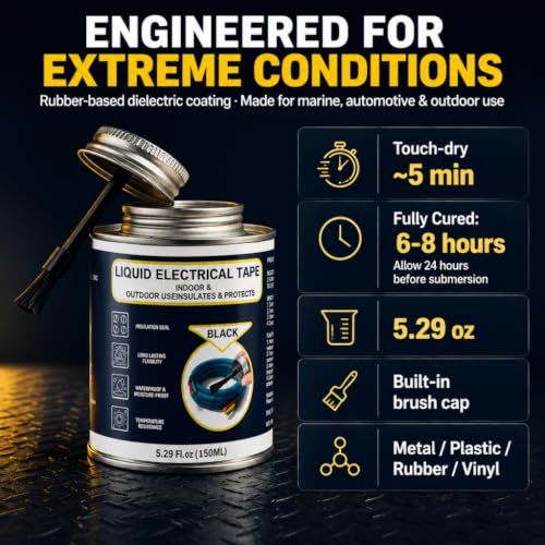 Image of 5.29OZ Liquid Electrical Tape, Black Insulating Glue with Brush Cap, Waterproof & Flexible Rubber Coating, Quick-Drying for Wires, Cables, Outdoor Electrical Connectors, Marine, Automotive Use
