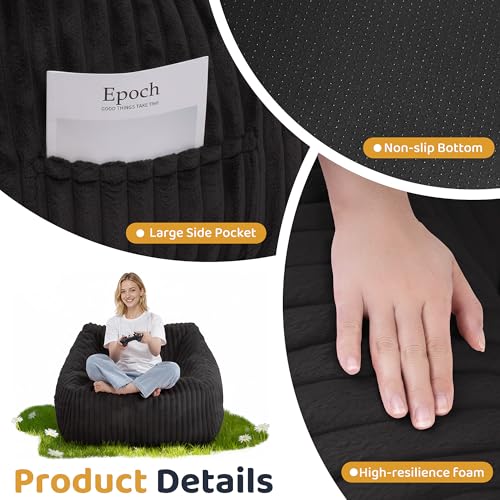 Image of Bean Bag Chair, Giant Bean Bag Chairs for Adults and Kids, Bean Bag Sofa, Lazy Floor Sofa, Faux Fur Beanbag Chair with Armrests for Living Room Bedroom (Black)