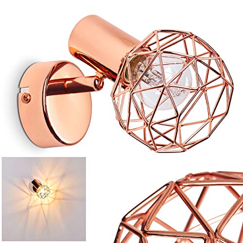 Applique Palmira, applique métallique en cuivre, 1 flamme, avec spot orientable, 1 douille E14, design rétro/vintage, avec effet lumineux sur le mur, sans ampoules Cover