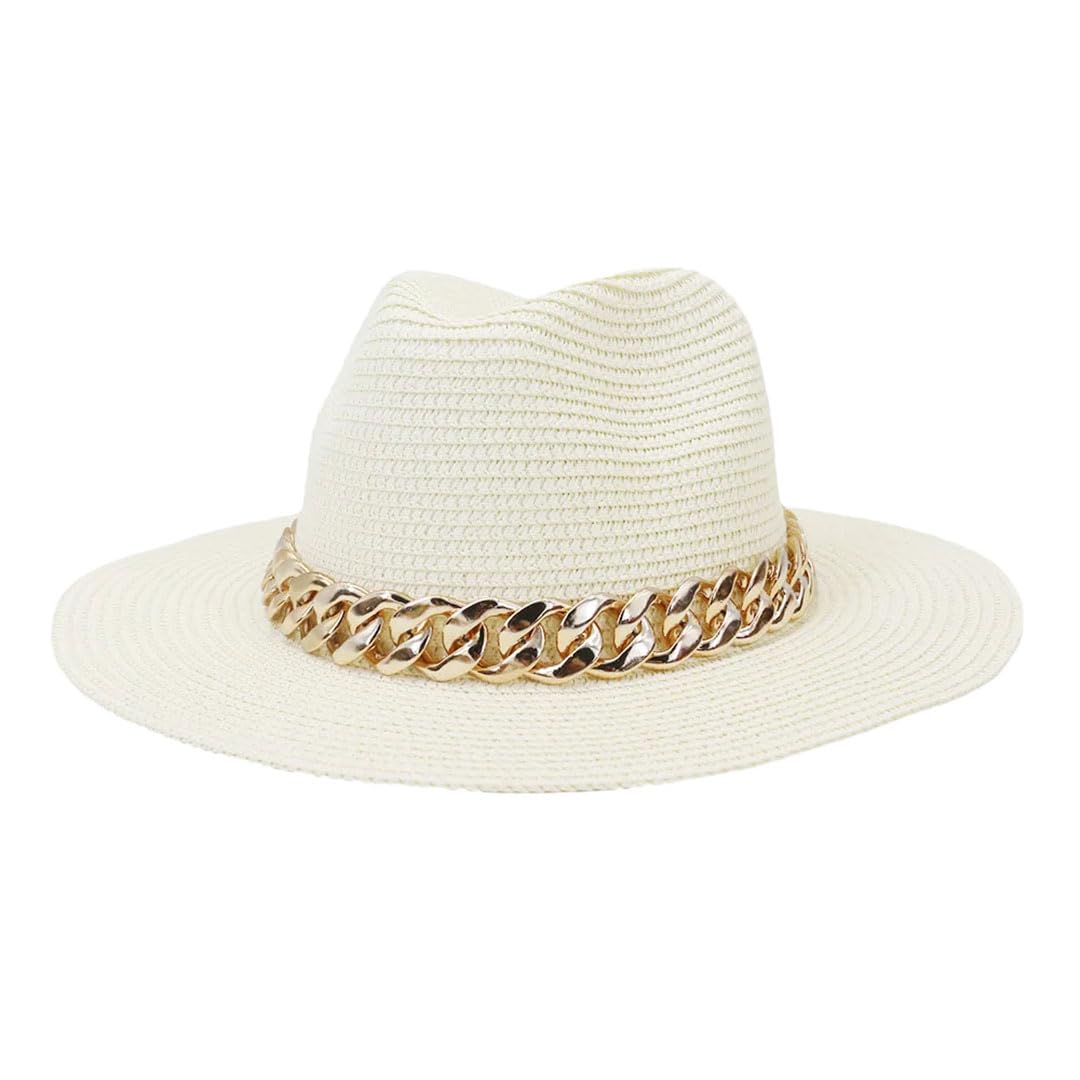 LCUVIMPEX Bucket Hats， Unisex Wide Brim Straw Panama Fedora Hat Multicolor Summer Beach Sun(White)