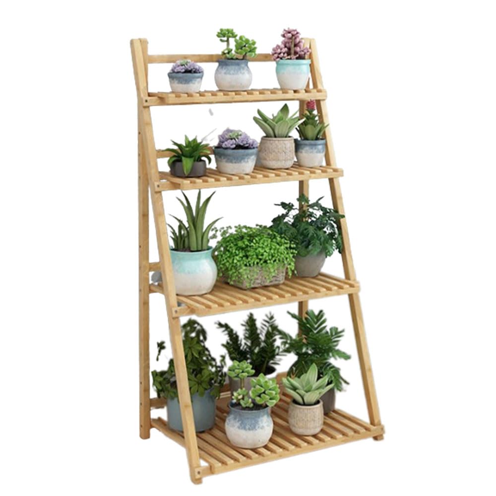 SnamicE Ladder Plant Stand 4Tier Wooden Planter Holder Flower Pot Display Shelf for Home Patio Lawn Garden Balcony Plant Stand Indoor,Log Color-70cm