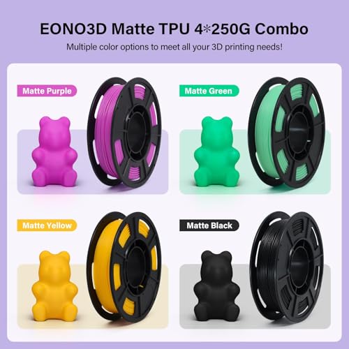Image of Matte TPU Filament 1.75mm, 4x250g Multi-Color Set - Shore 95A Flexible TPU, Low-Gloss Matte Finish, Minimal Layer Lines, Rigid Matte Spool, for Phone Cases, Wearables & Functional Parts