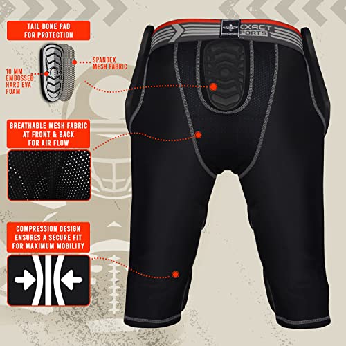Exxact Sports Combat 7-Pad Adult Football Girdle For Men - Padded Compression Shorts, Mens Girdle Football With Cup Pocket (Adult Large, Black Combat Plus) #TOP2