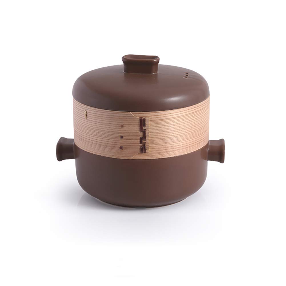 Casseruola in Ceramica con Coperchio a Vapore e Due Manici Impilabile. Pentole in Terracotta Marrone Resistenti al Calore 1,58 Litri