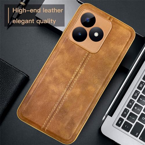 Image of A rtistque Premium Thread Leather Back Cover Case for Realme Narzo N53 / Realme C53 | Drop Protection | Smooth Grip | Raised Camera Edges - Brown