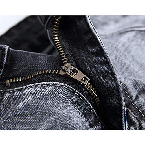 Andongnywell Men's Ripped Distressed Skinny Moto Biker Jeans Slim Grey Stretch Jeans for Man Trousers4