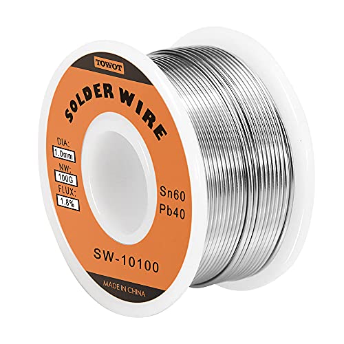 TOWOT Tin Lead Rosin Core Solder Wire for Electrical Soldering, Content 1.8% Solder Flux Sn60-Pb40 (1.0mm, 100g)