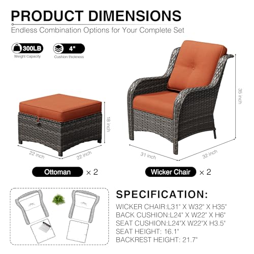 Image of Joyside 4 Piece Wicker Patio Furniture Set, Rattan Patio Chairs with High Back, Deep Seating, Wide Armrest, Thickened Cushions, Outdoor Furniture for Deck, Porch Use