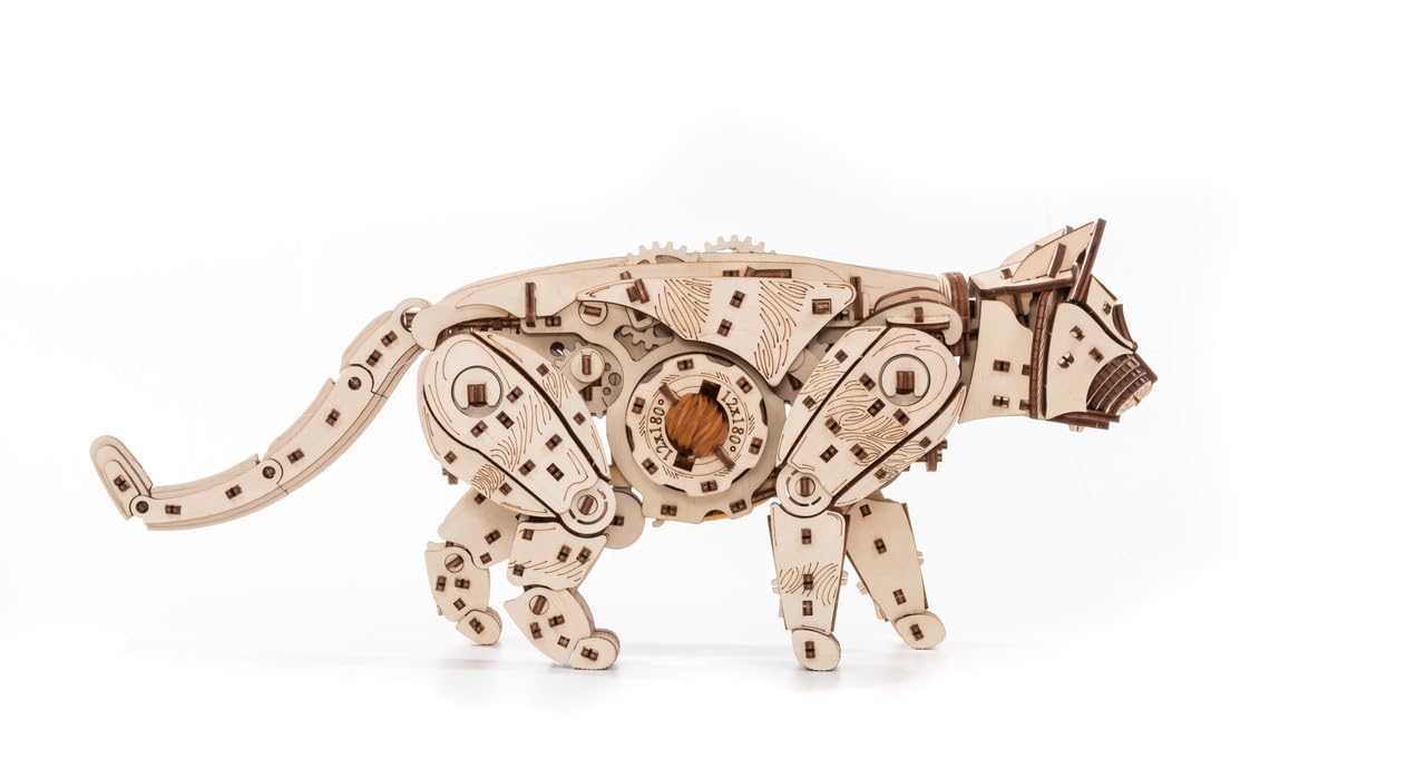 MagicHolz– 3D Holzpuzzle Modellbau Wilde Katze – Mechanischer Holzbausatz mit Gummibandmotor – 3D Puzzle Holz Modellbausatz Erwachsene – DIY Set, 508 Teile, kein Kleber erforderlich