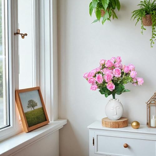Image of Garden Art Artificial Small Rose Flower Bunch (Pack of 1) | 5 Heads with 15 Flowers & Buds, 35 cm Faux Rose Bouquet for Home Decor, Wedding & Table Decoration (Baby Pink)