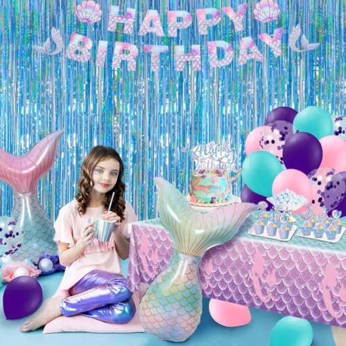 Image of Light Blue Metallic Streamer Backdrop with Glitter Tinsel,3.28 x 6.56ft Foil Fringe Curtains for Gender Reveal & Ocean Theme Wall Hanging Party Supplies, Birthday /Wedding /Photoshoot