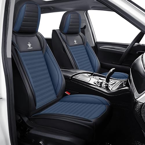 Image of Car Seat Cover for Chevy Equinox 2005-2026 Full Coverage Nappa Leather Car Seat Protector, Fashion Anti-Slip Waterproof Breathable Easy to Install, Auto Interior Accessories(Front Seat,Black&Blue)