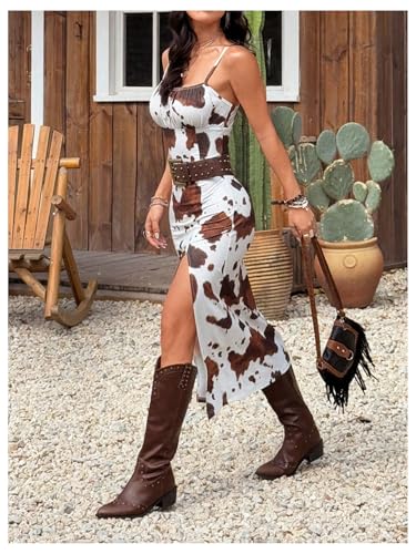 Verdusa Women's Western Cowgirl Dress Boho Bodycon Long Slit Thigh Cami Dresses3