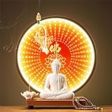 GEZHUCAO Beleuchtetes Buddha-Altar-Set –Komplettes Buddhistisches Schrein-Regal Und Keramik-/lila Tonstatue Für Gebet, Puja Und Als Tempeldekoration(N)