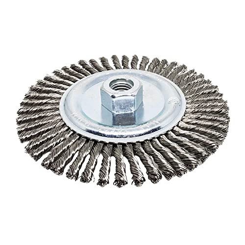 Image of Benchmark Abrasives 6 inch x 1 /4 inch Stringer Bead Wire Wheel with 5 /8 inch-11 Thread, for Weld Cleaning, Weld Spatter Removal, Stripping, Deburring, Use with Angle Grinders - (6 inch x 1 /4 inch, Stainless) (Stainless)